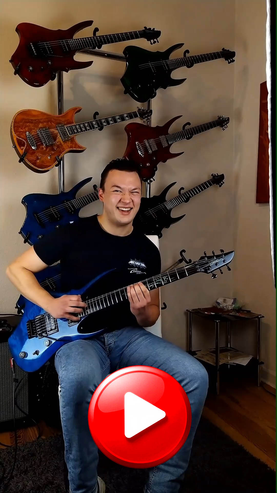 Zerberus Dragon custom electric guitar with quilted maple top in Sapphire Blue finish video demo