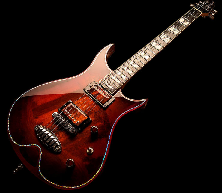 Zerberus Morpheus custom electric guitar with genuine Onyx Fantastico stone top in Cinnamon Burst finish
